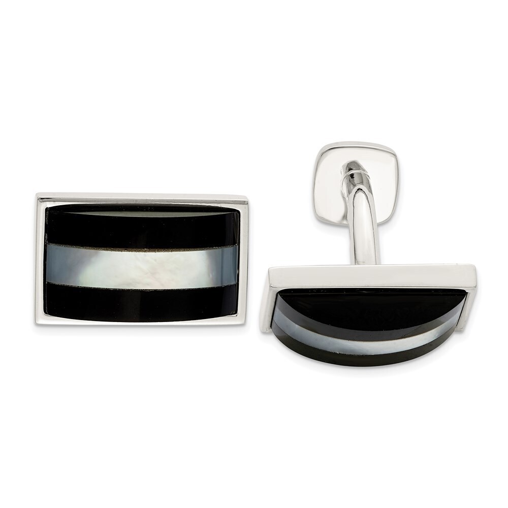 925 Sterling Silver Genuine Fine Jewelry Mother Of Pearl & Onyx Cufflinks
